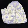 Ice Silk Pajamas Women'S Long-Sleeved Trousers Spring And Autumn Sweet Flower Tulip Thin Cool Loungewear Summer Suit