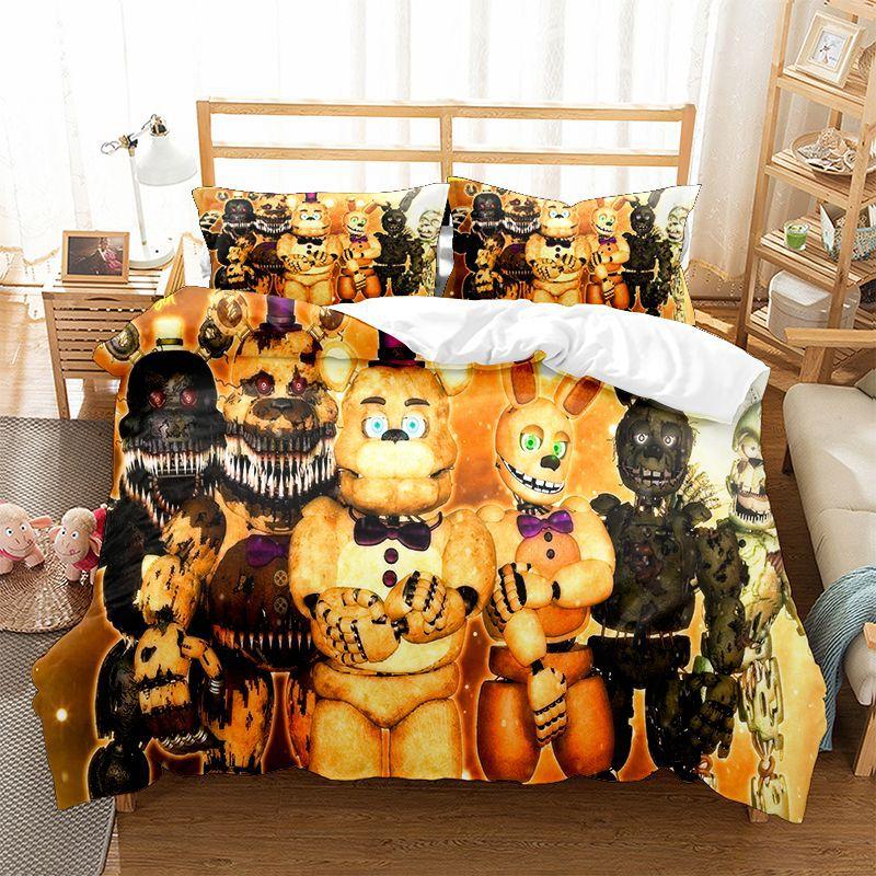 3D Teddy Bear Series Bedding Set Cartoon Anime Down Duvet and Pillowcase, Microfiber Fabric Washable and Quick Drying Home Decoration