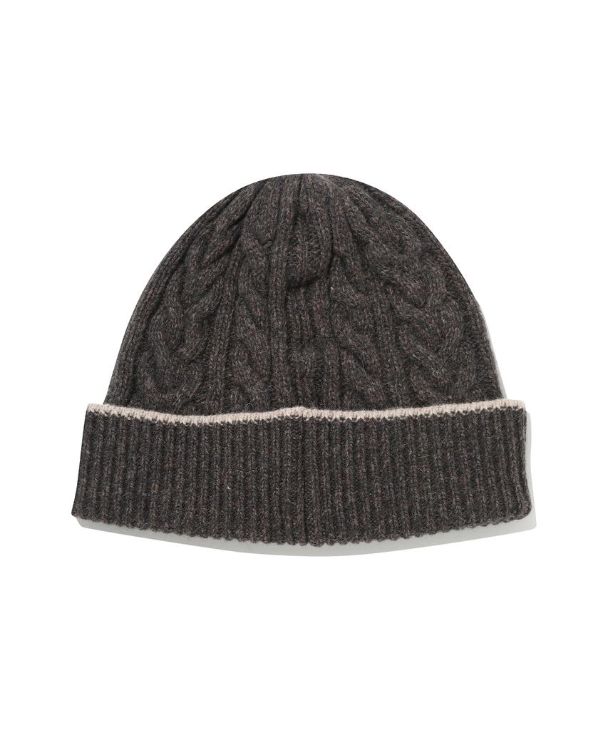 COVERNAT Logo Cable Lambswool Beanie Brown