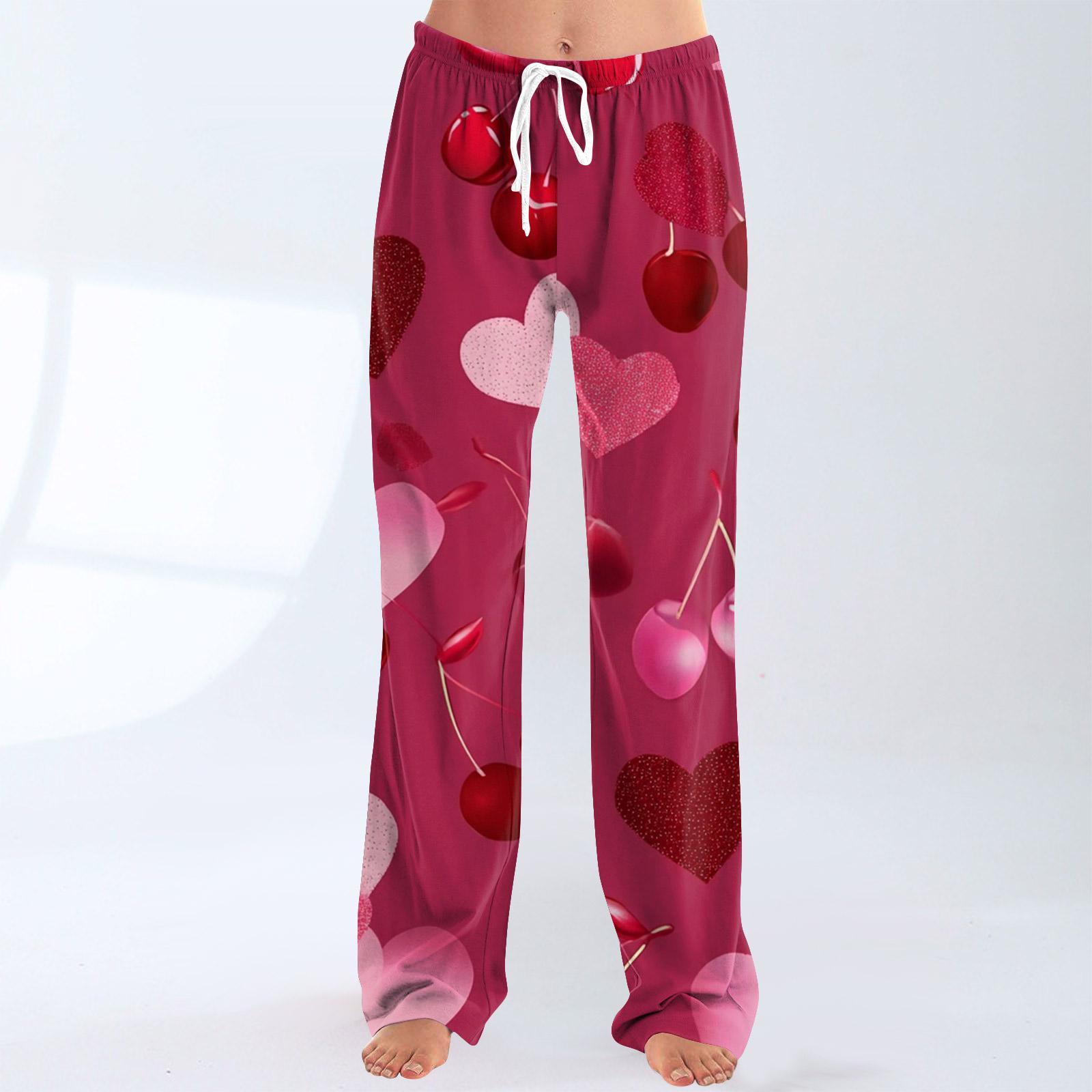 Women s Fashionable Loose Casual Trousers With Valentine s Day Heart Print L