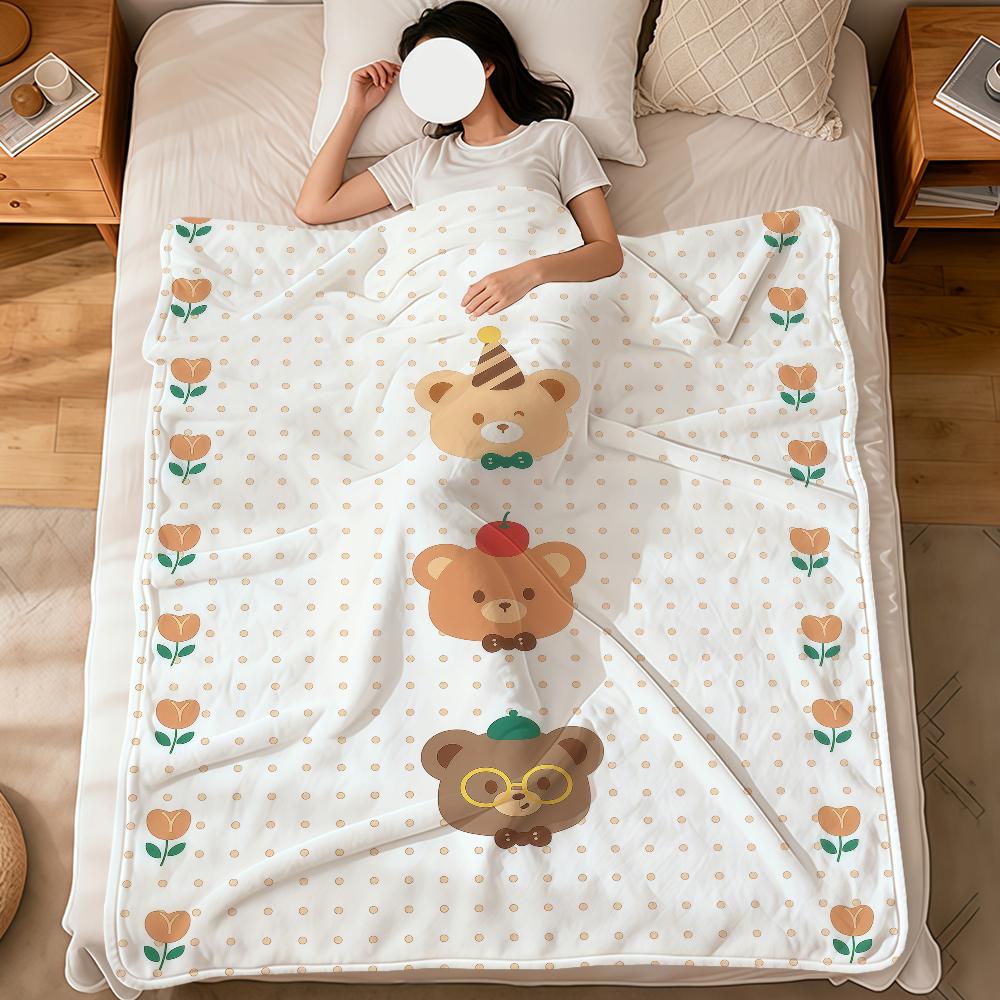 Cute Bear Birthday Art Cartoon kid soft warm plush blanket for dorm sofa living room pet hogar bedroom gift nap home Flannel