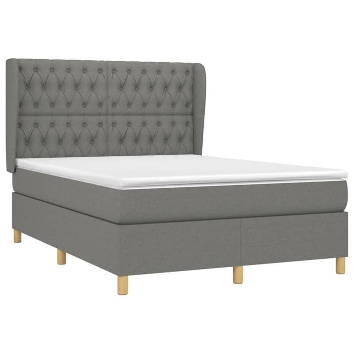 3128766 vidaXL Lit à sommier tapissier avec matelas Gris foncé 140x200cm Tissu