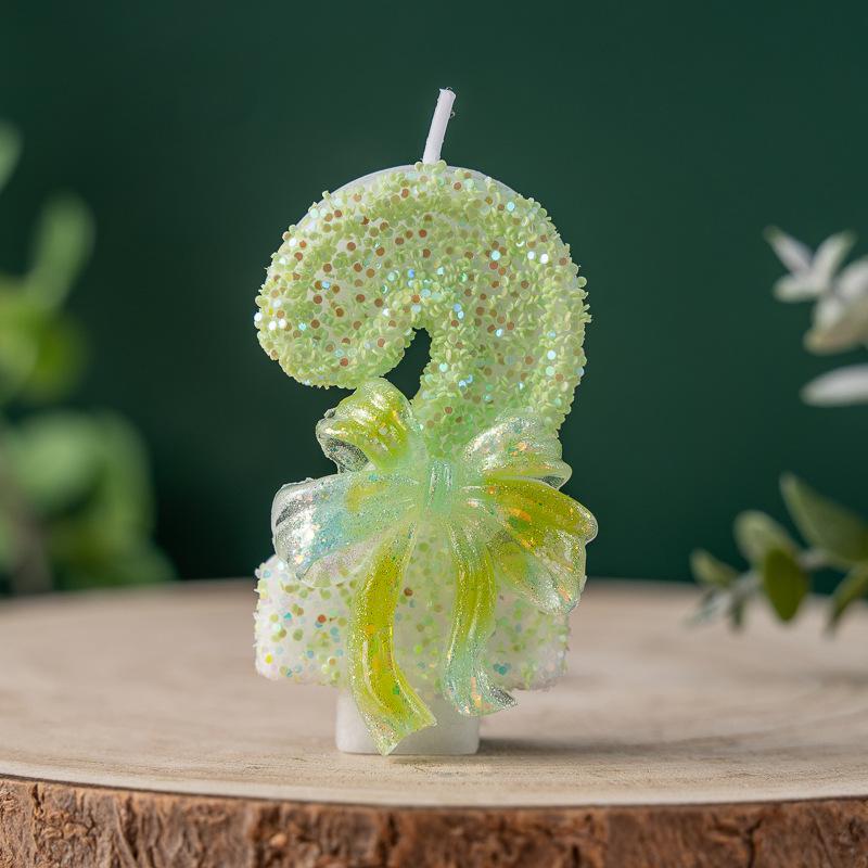 Green Apple Bow Birthday Number Candle for Cake Decoration