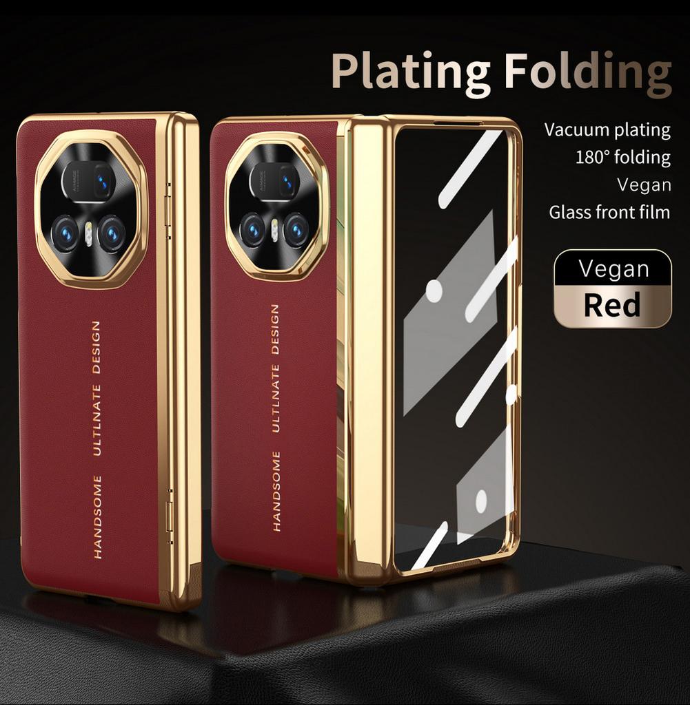 Leather Plated Frame Hinged Tempered Glass Protective film Case For Honor Magic V5 V 5 Magic V3 All-inclusive Cover