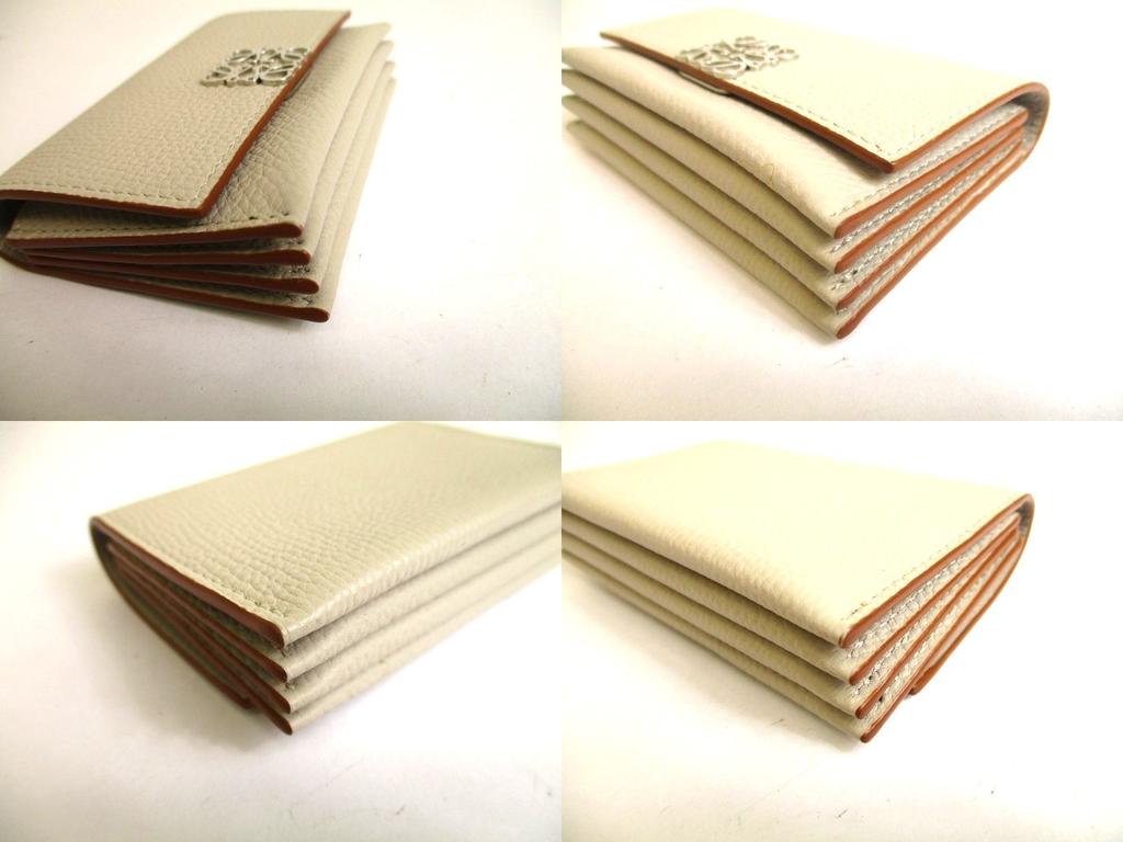 Authentic LOEWE Anagram Light Gray Leather Business Card Holder #a874  Refurbished