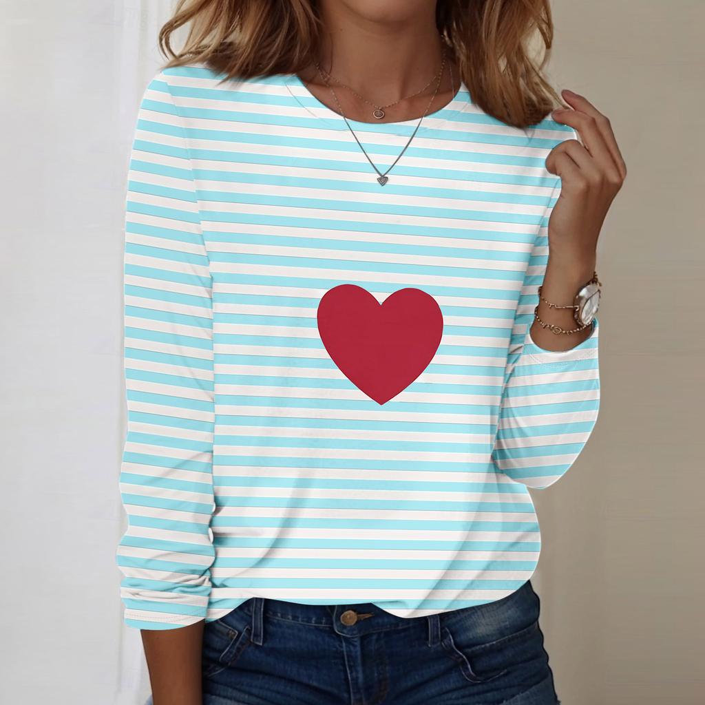 Lässiges Damen Langarmshirt mit Valentinstagsdruck und Rundhalsausschnitt