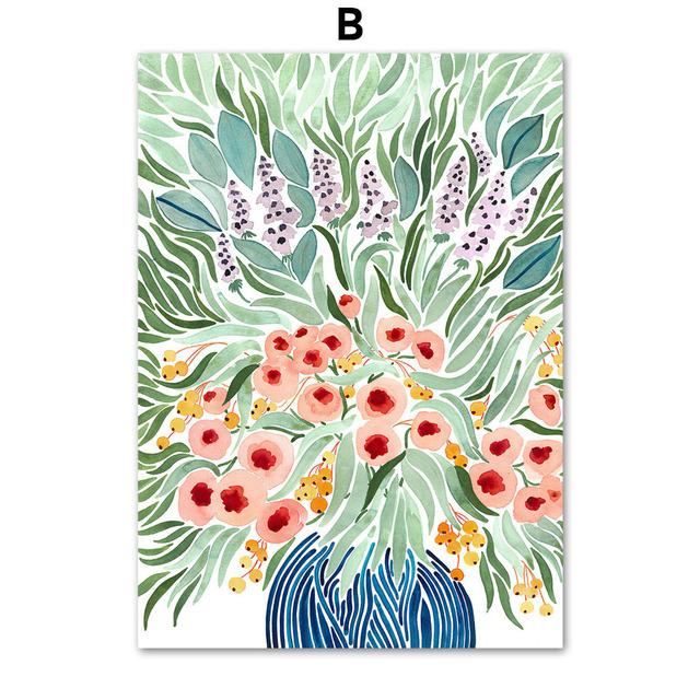 Tulip Violets Vase Woman Coat Flower Light Green Abstract Poster Aesthetics Prints Wall Art Painting On Canvas Living Room Decor No Frame
