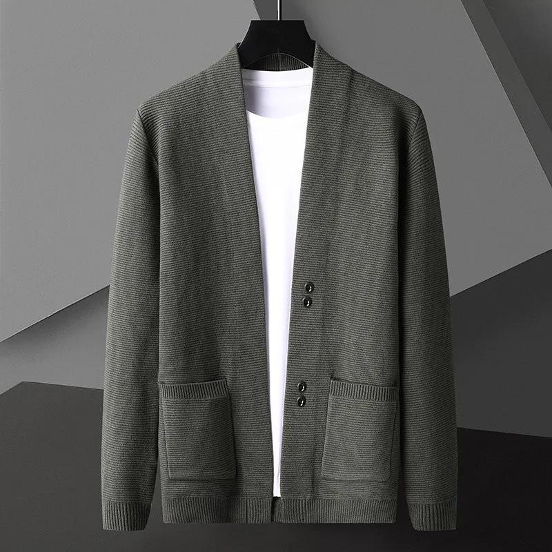Spring Autumn Men's Slim Fit Knit Cardigans Solid Color Fashion Casual Knitted Sweatercoat Men Warm Korean Style Cardigan Jacket