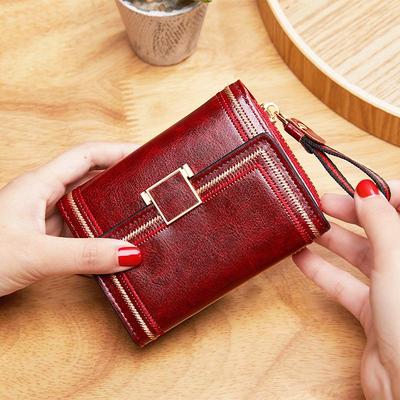 2025 Women's Retro Oil Wax Leather Accordion Wallet - Multi-Card Slot, Zipper, Short Style