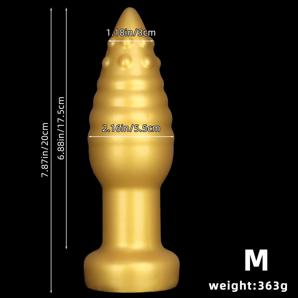 Extra Large Soft Gold Silicone Tapered Anal Plug with Suction Cup Fisting Trainer Dildo Expander Toy Big Penis