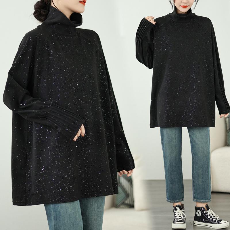 

DIMANAF 2025 Женские пуловеры больших размеров, женские водолазки, осенне-зимние свободные толстые топы с длинными рукавами, рубашки One Size чёрный