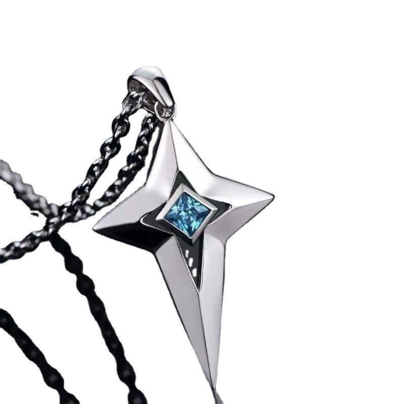 New Mens Meteor Pendant Cross Necklace for Men and Women Japanese and Korean Blue Star Shaped Domineering Pendant