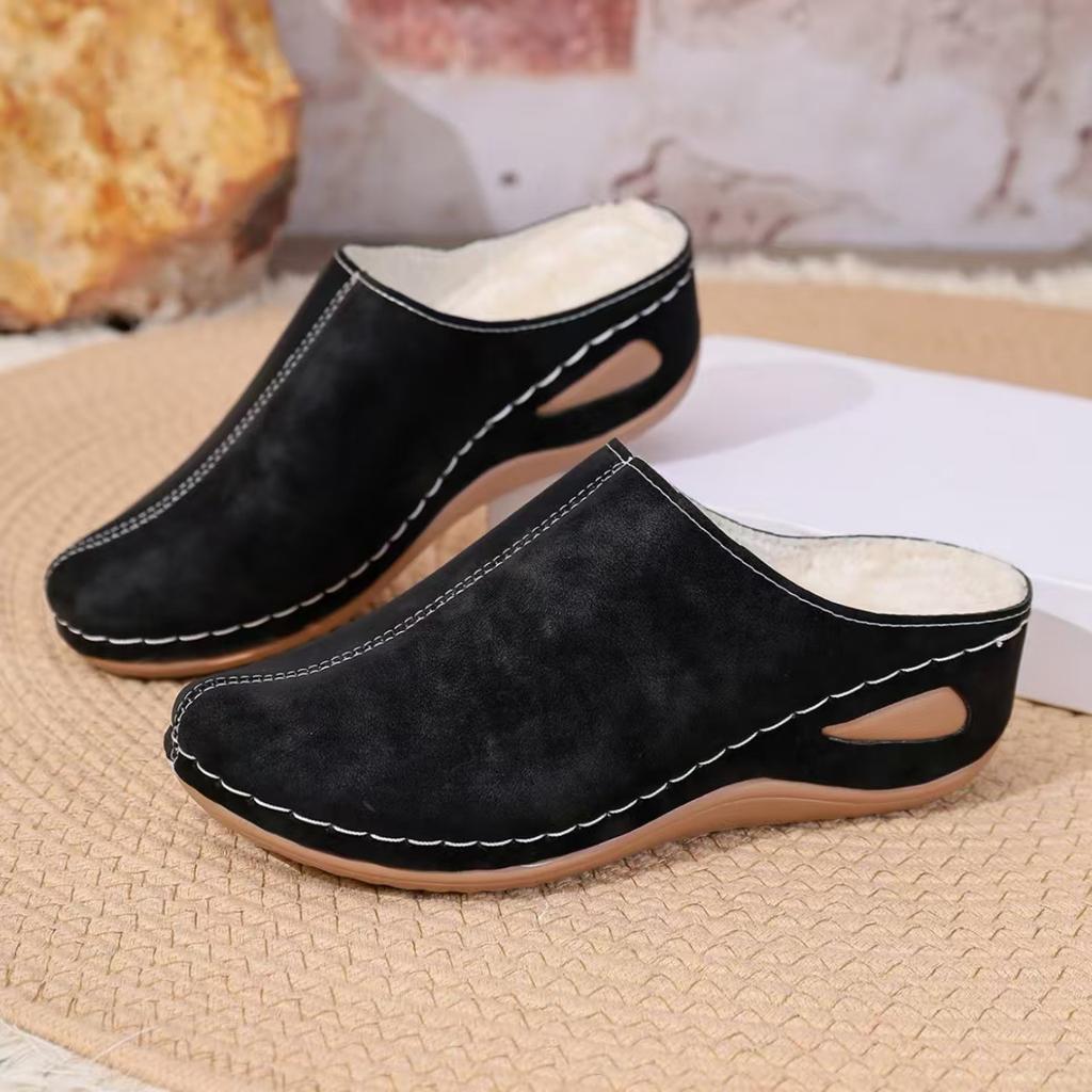 Plus Size Shoes for Women 36-42 Winter Fashion Women Slip on Short Plush Warm Comfortable Platform Wedges Non-slip Slippers Flat