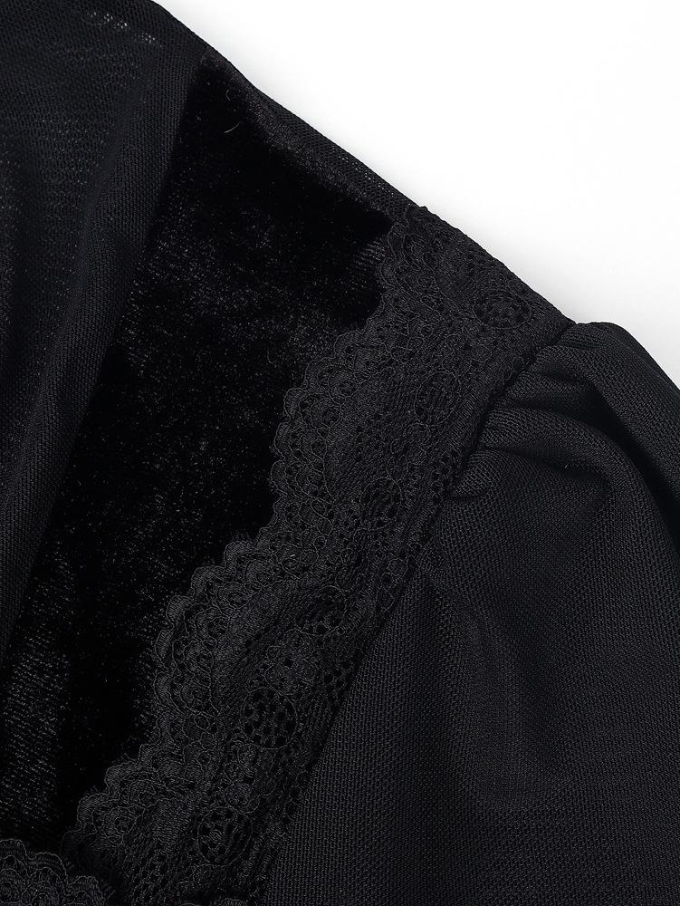 Elegant Spliced Mesh Bell Sleeve Lace-up Waist Top - Spring/Autumn 2026 Collection
