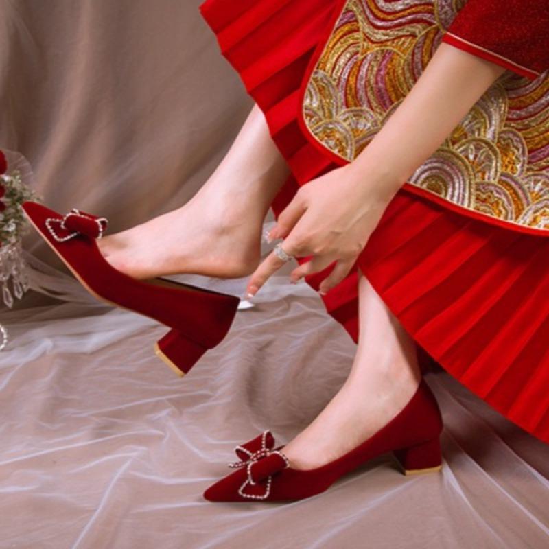 Scarpe Rosse con Tacco Alto di Lusso da Donna 2026 Nuove a Punta Comode Scarpe da Matrimonio Nuove Décolleté con Fiocco da Donna Scarpe Casual Scarpa da Banchetto