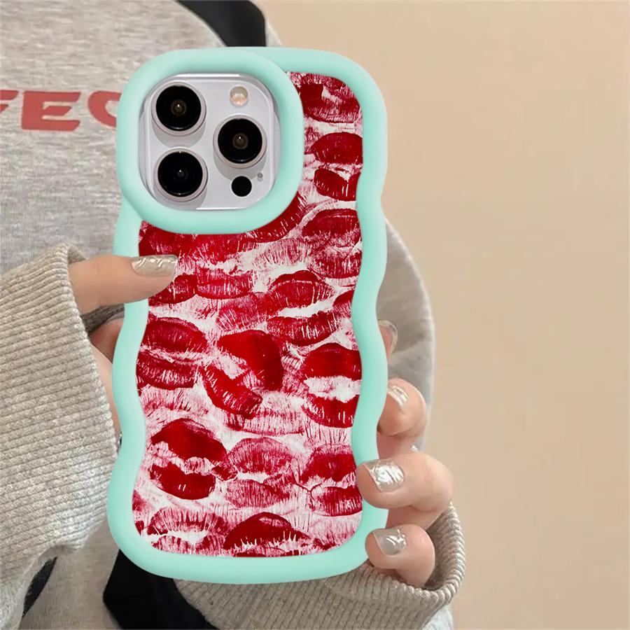 Retro And Sexy Red Lip Print Case for iPhone 11 13 12 17 Air 16 Pro Max 14 15 Plus XR 8 Soft Phone Cover