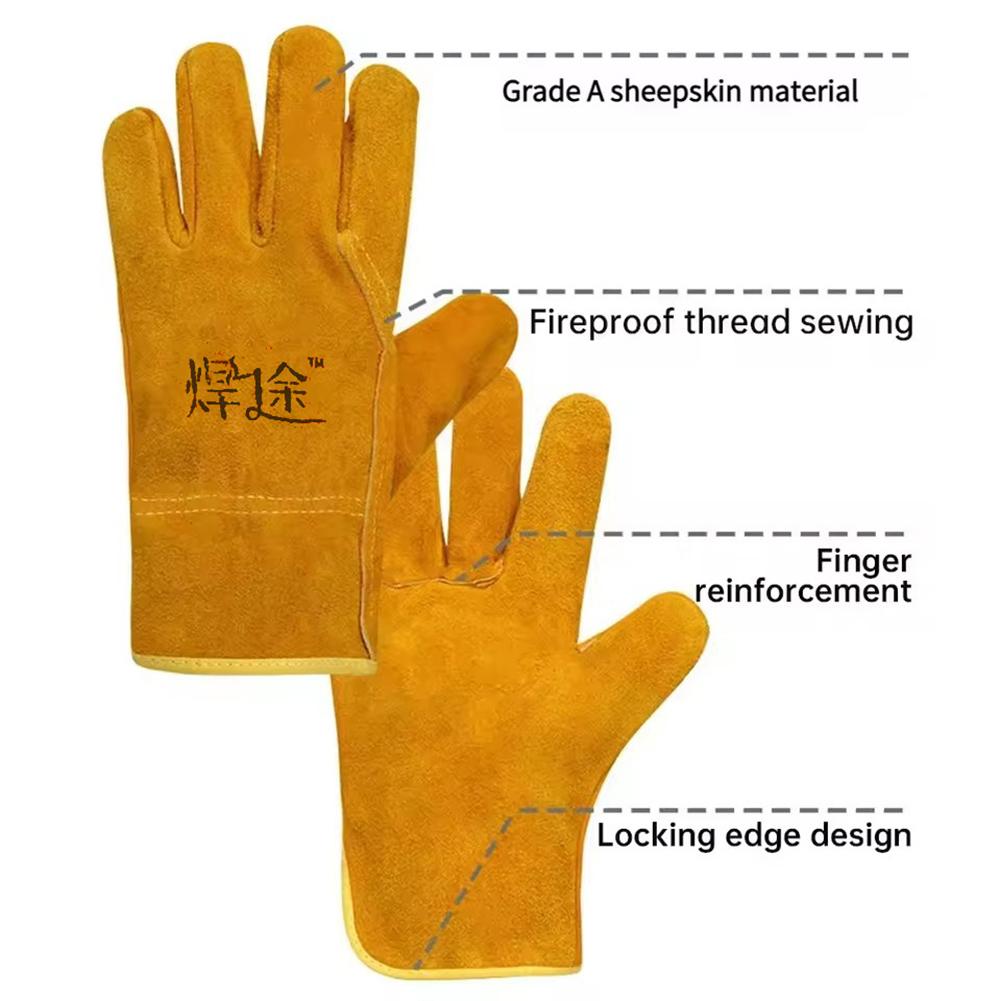 Cowhide Leathe Gloves,Welding Safety Gloves,Heat Resistant Leather Work Gauntlets,Industrial Cut Resistant Leather Gloves