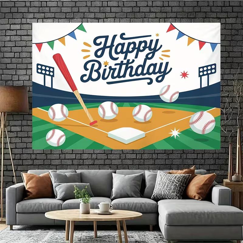 2D Baseball Happy Birthday Backdrop Kids Sports Theme Photography Background