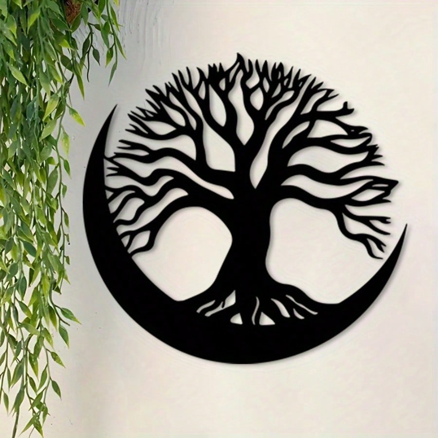 Metal Wall Art Tree of Life Moon Phases Rustproof Iron Mural Decor Gift Astronomy Nature