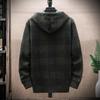 Fleece Autumn Men's Winter Plaid Hooded Sweater Cardigan Coat Warm Knitted Jacket