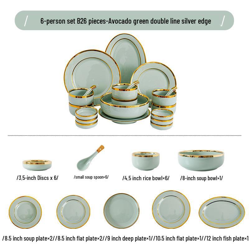 Keramik Geschirrset im nordischen Stil: Elegante Teller, Schalen & Essstäbchen mit Goldrand