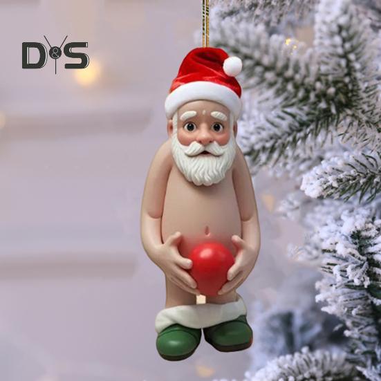 Pandantiv acrilic de Moș Crăciun Decor pentru agățat pentru brad de Crăciun Ornament de Moș Crăciun amuzant cu desene animate pentru decorarea căminului pentru ușă.