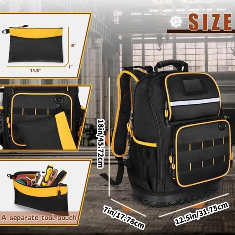 Werkzeugtasche aus Oxford-Gewebe, verstärkte Reißverschlüsse und gepolsterter Schultergurt, Werkzeugrucksack für die Arbeit im Freien