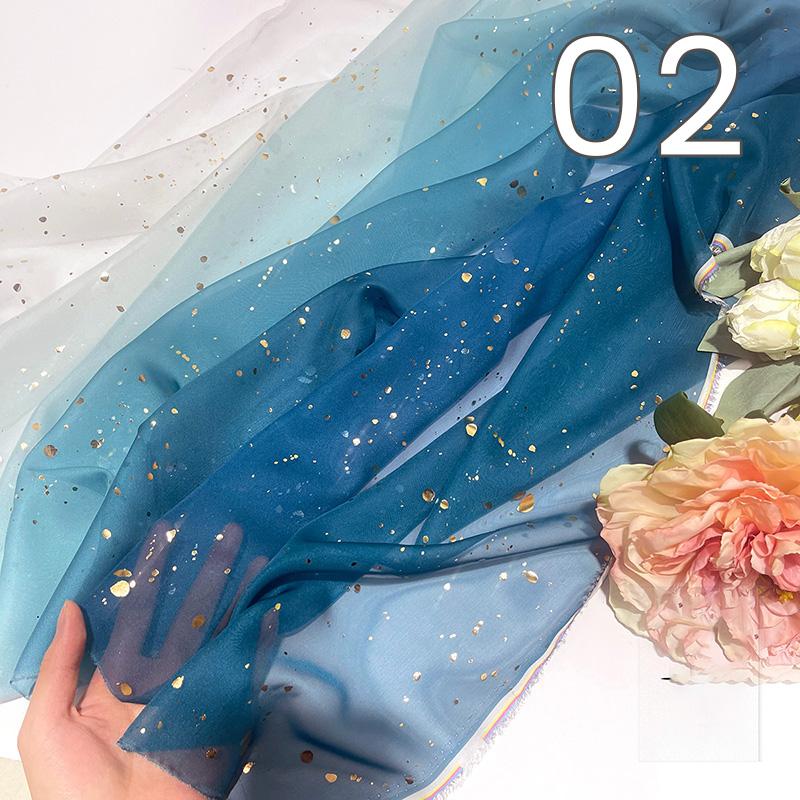 1/3/5M Rainbow Gradient Color Chiffon Fabric 30D Gradient Tulle Fabric For Diy Ancient Style Hanfu Wedding Dress Stage Garment