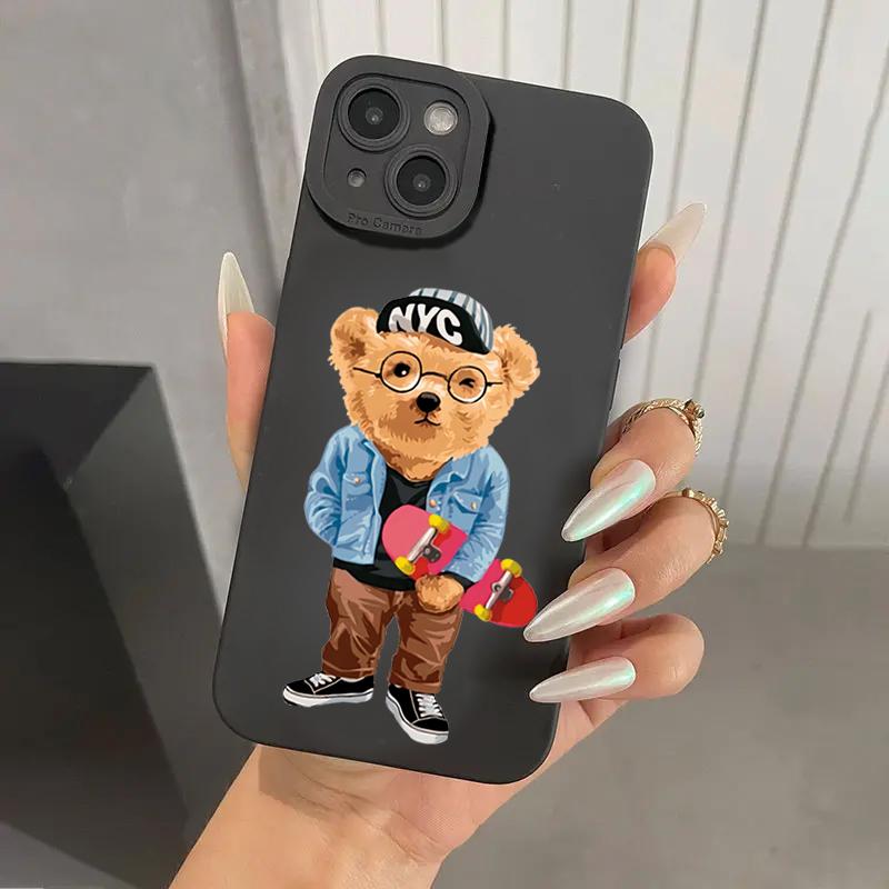 Teddy Bear Couple Cartoon Phone Case For iPhone 16 15 14 13 12 11 Pro Max XS XR X 7 8 15 16 Plus SE 2020 Soft Silicone Cover