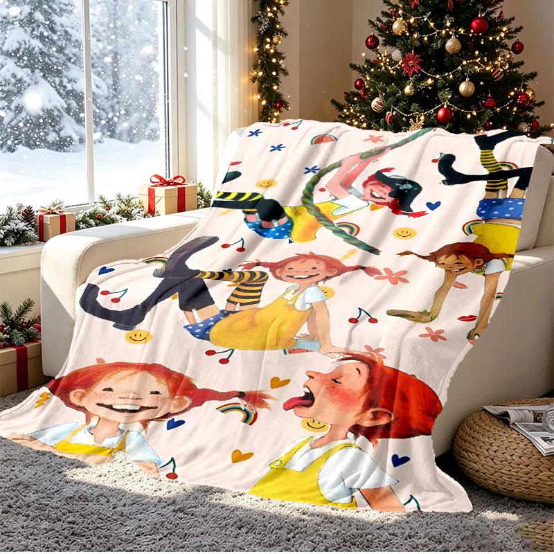 Pippi Longstocking Pattern Blanket for Home Decoration, Bed, Sofa, Car Travel, Camping, Suitable for All Seasons, Birthday Christmas Gift