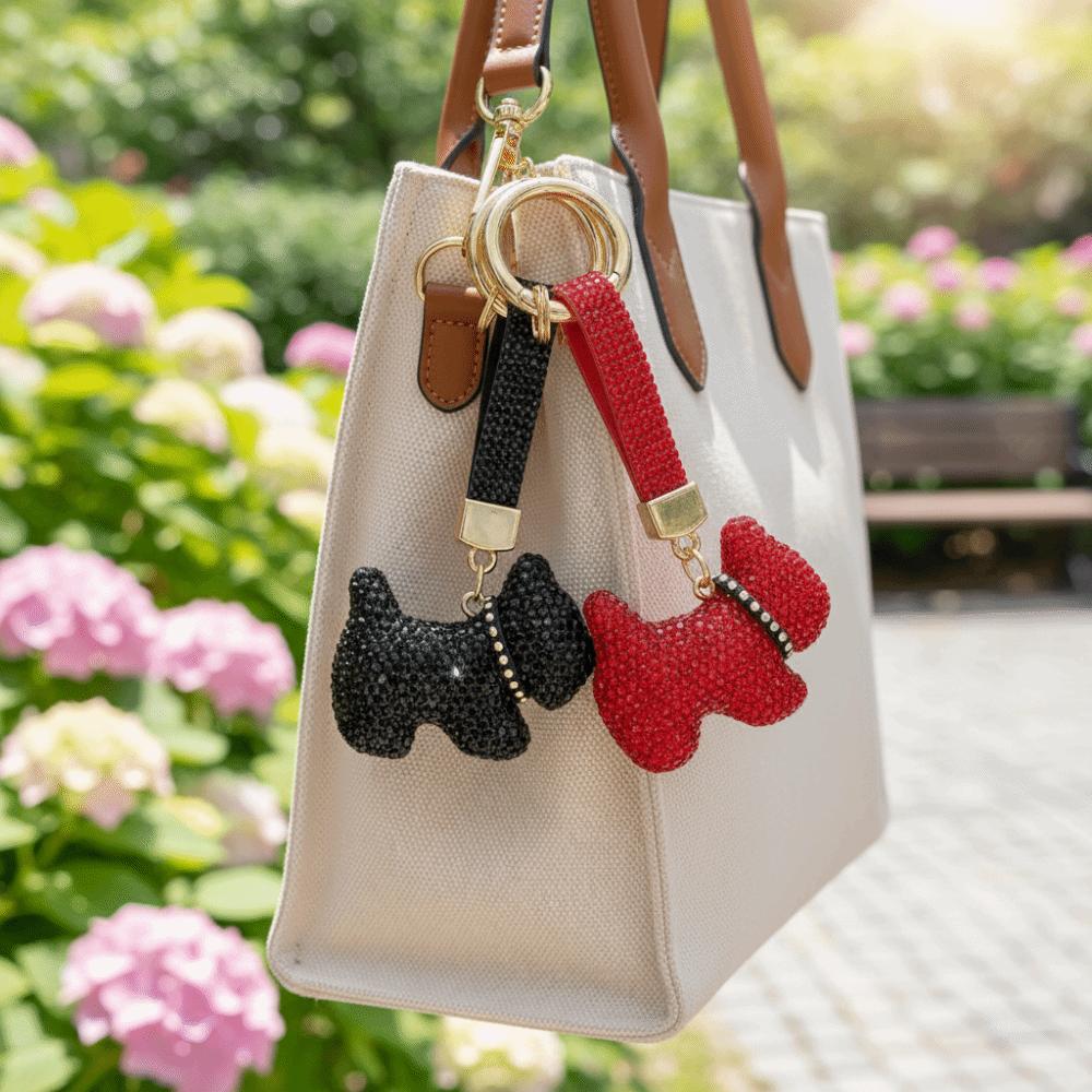 Korean Rhinestones French Bulldog Keychain Cartoon Rhinestone Car Keyring Cute Bag Charm Gift