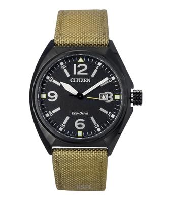 Eco-Drive Grünes Nylonarmband Schwarzes Zifferblatt AW1575-08E 100M Herrenuhr