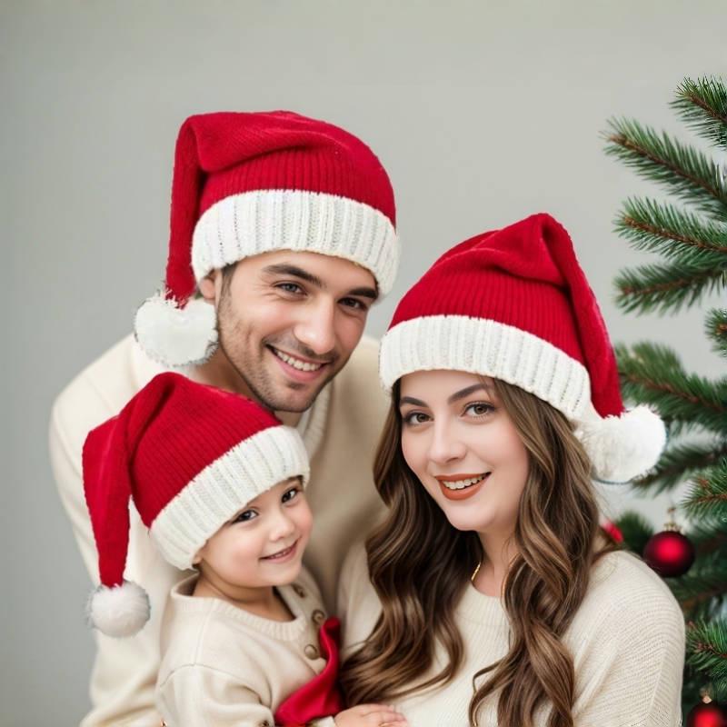 Red Christmas Knit Parent-Child Pom-Pom Hat