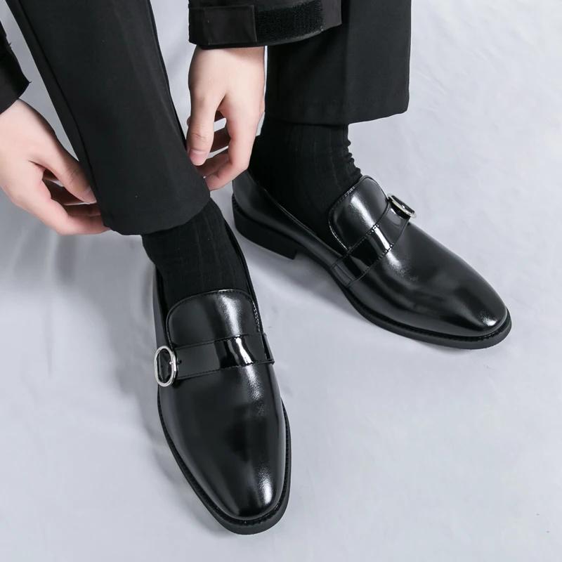 New High Quality Men's Leather Oxfords Black Purple Slip-on Loafers Man Shoes Wedding Office Business Formal Dress Casual Shoes