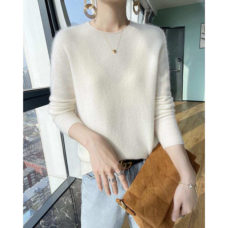 Women's Cashmere Round Neck Sweater: Solid Color, Long Sleeve, Autumn/Winter Knit Top