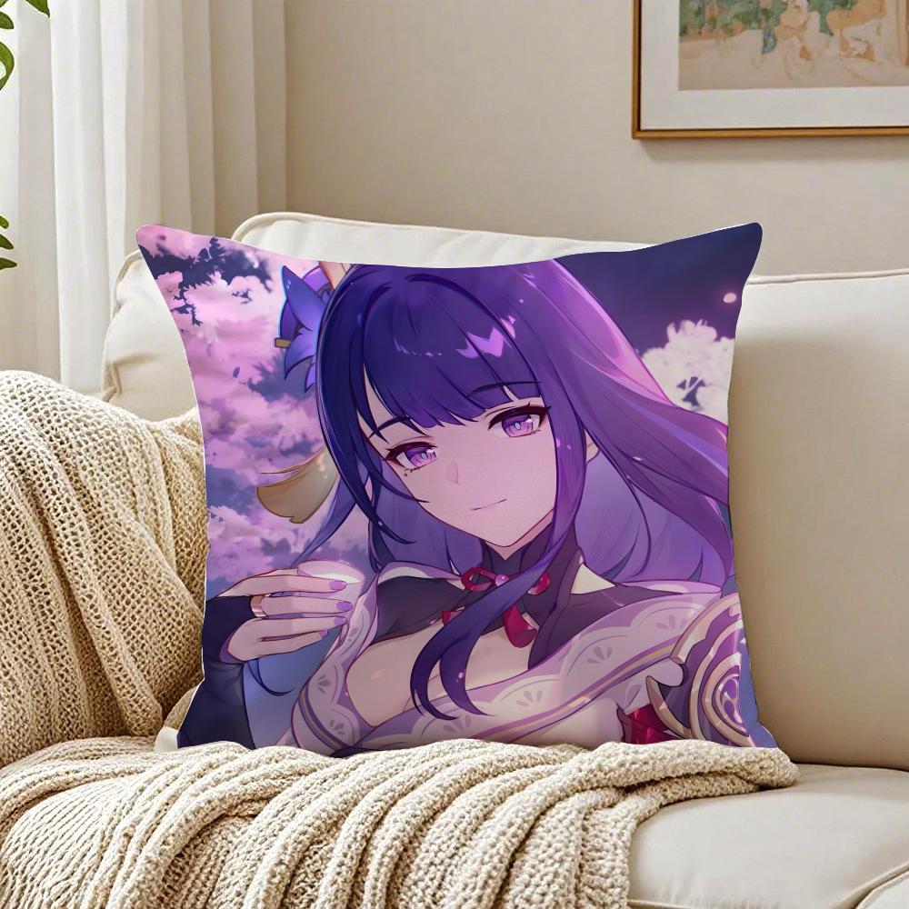 Popular Genshin Impact Raiden Shogun Cushion Cover Pillowcase Antidustmite Living Room Sofa Decor Cushion Room