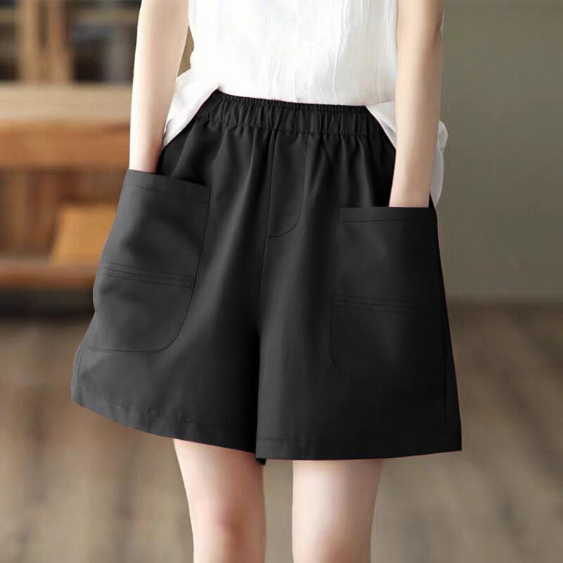 ZANZEA Women Casual Elastic Waist Loose Summer Shorts with Two Pockets