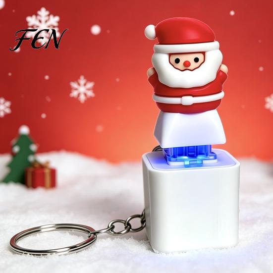 LED Festive Sound Pendant Santa Light Keychain, Interactive Glowing Christmas Ornament with Tunes, Holiday Sensory Play Tool USB-C Rechargeable Fidget