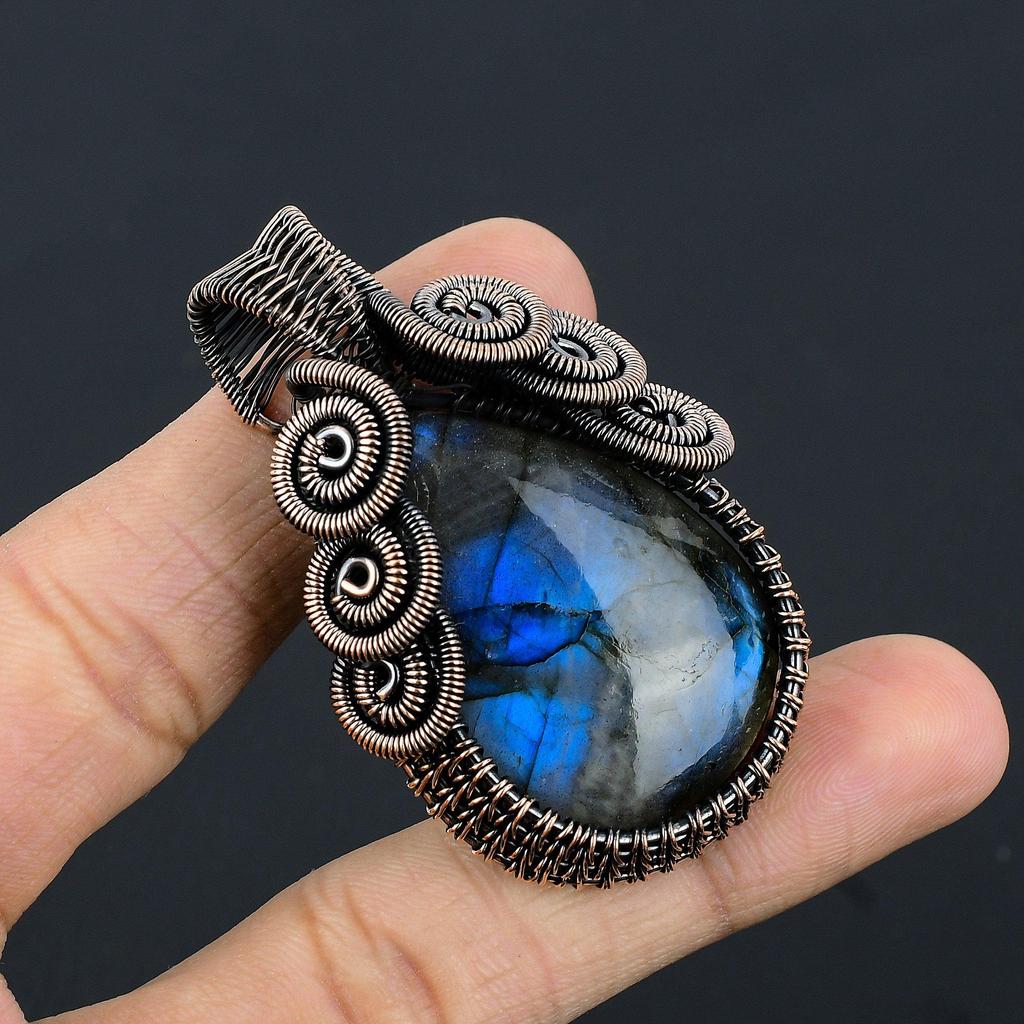 Blue Flash Labradorite Handmade Pendant, Natural Gemstone Jewelry, 999 Copper Wire Wrapped Pendant Jewelry, For Gift