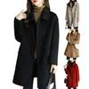 Warm Winter Woolen Coat Double Breasted Lapel Midlength Solid Color Women Overcoat Loose Fit Thickened Flap Pockets Autumn