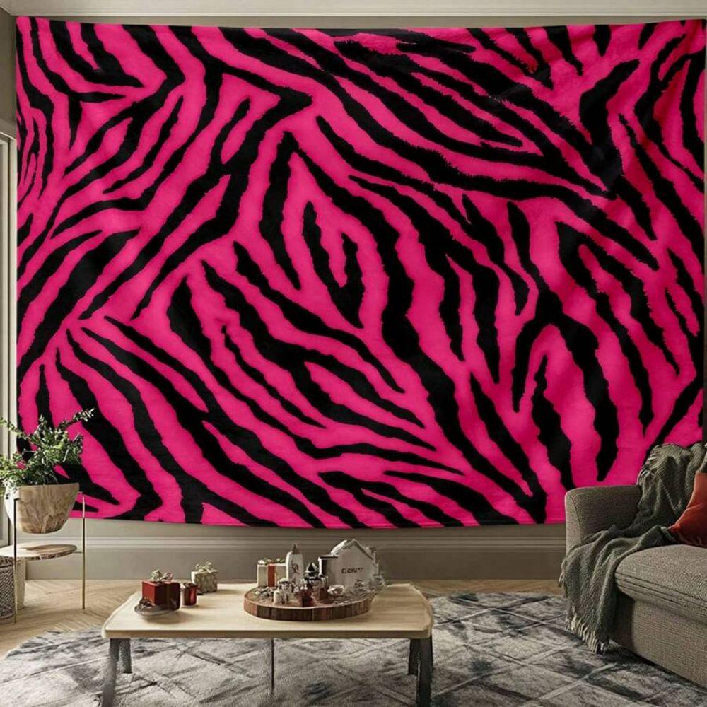 

VIKAMA Polyester Zebra Print Tapestry Wall Hanging Decor Room Accent Vibrant Pink Black Design For Living Bedroom 74x94cm(29x37in)