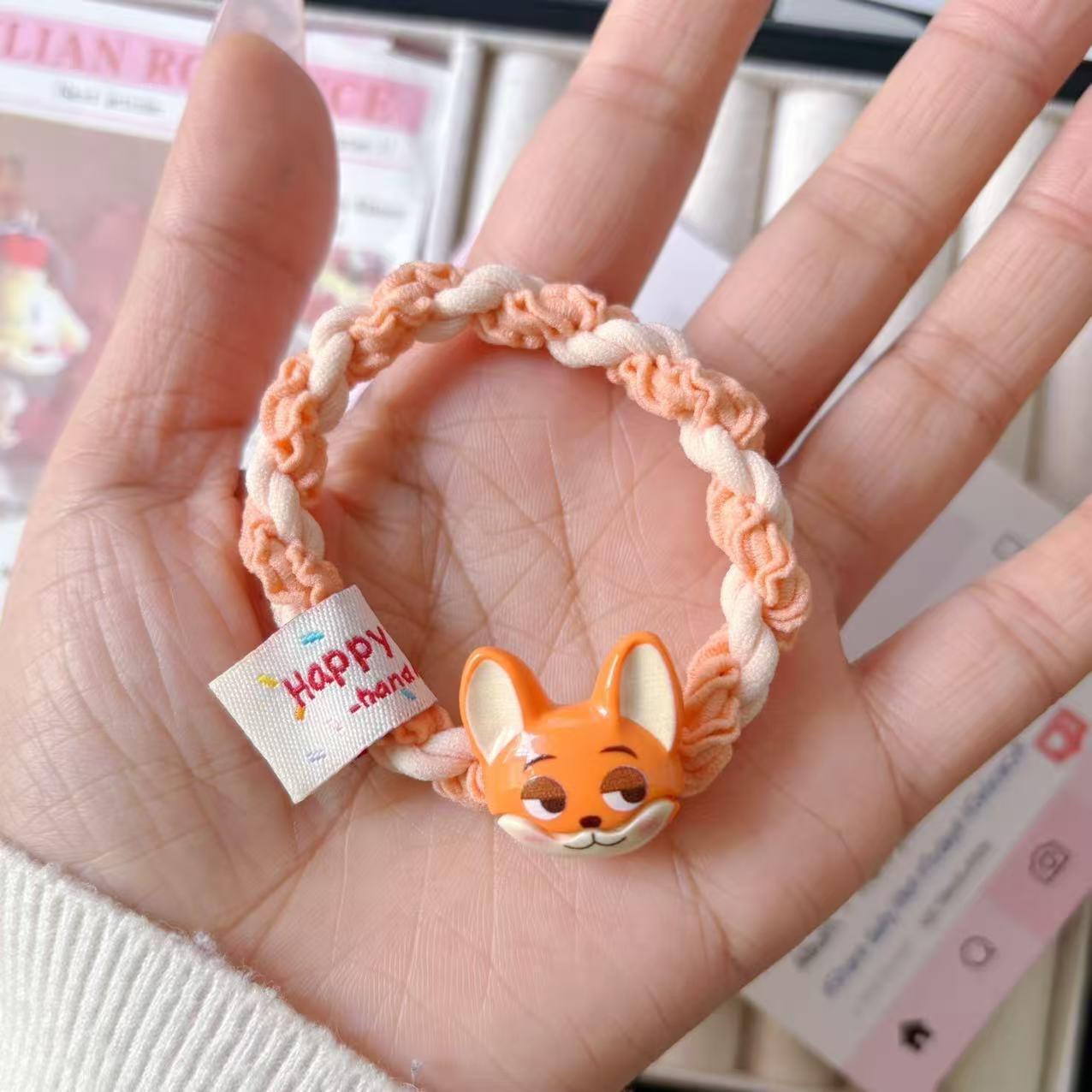 Children S Cute Cartoon Woven Hair Band Female Ponytail Rubber Band High Elasticity Durable Animal City Peripheral Hair Accessories *3pcs
