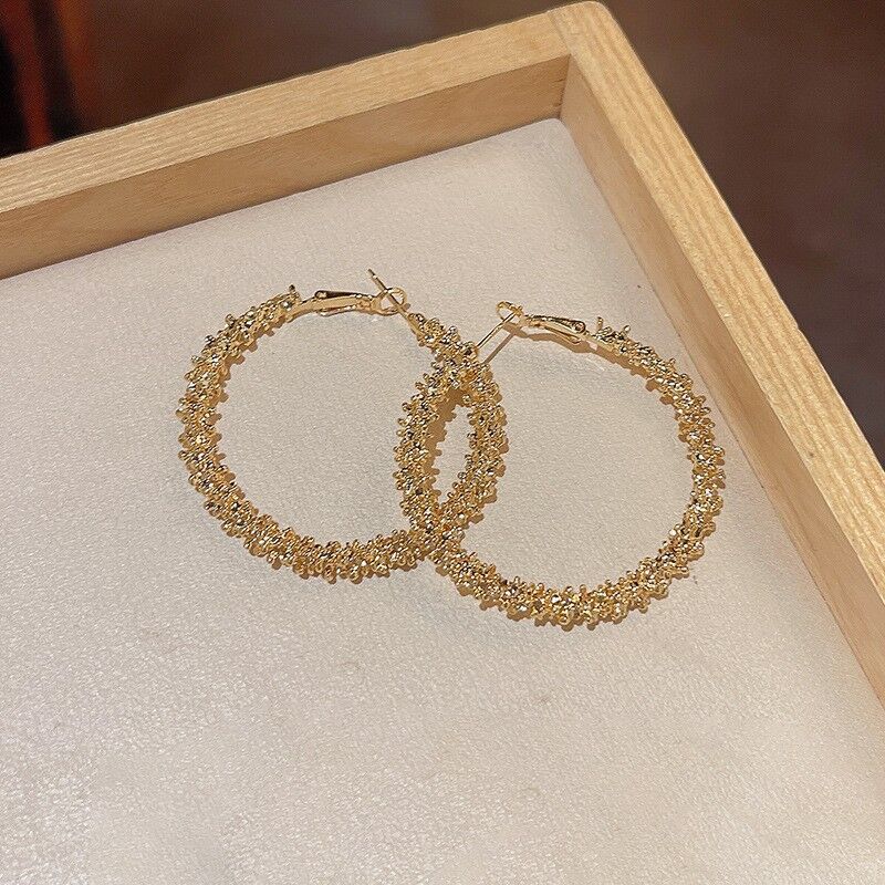 Gold Color Stainless Steel Large Hoop Earring for Women Thread 80 Mm Wholesale Ear Accessories Fashion