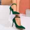 Fashion Fashion Blue Satin Ankle Strap High Heels Pumps Women Sexy Pointed Toe Stiletto Heeled Banquet Dress Shoes Woman Elegant Pumps