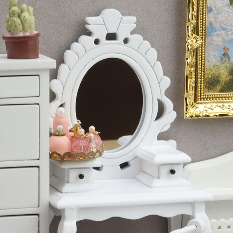 1/12 Scale Traditional Wooden Mini Furniture Set Dresser Stool With Fine Workmanship For Small Room Display