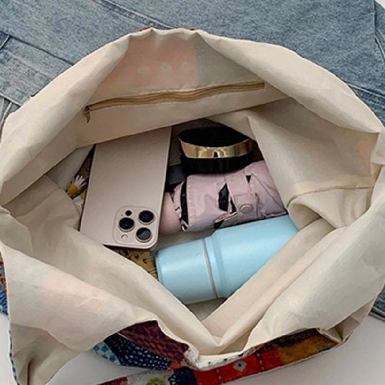 Aesthetic Canvas Toted Bag with Inner Pocket for Women Girls Reusable Grocery Cloth Bag with Pattern for Shopping, Gym