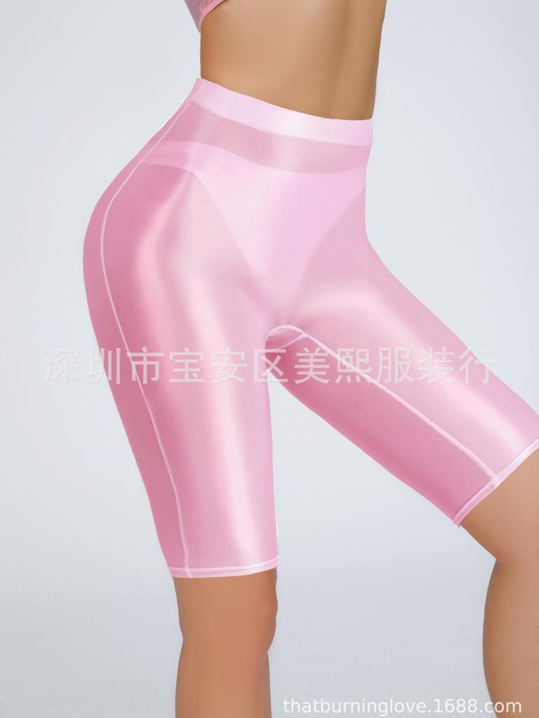 Thin Transparent Oil Glossy Mesh Red Shorts Sexy Yoga Sports Shorts High Elasticity Fashion Sexy Women  New Shorts Gk3Y