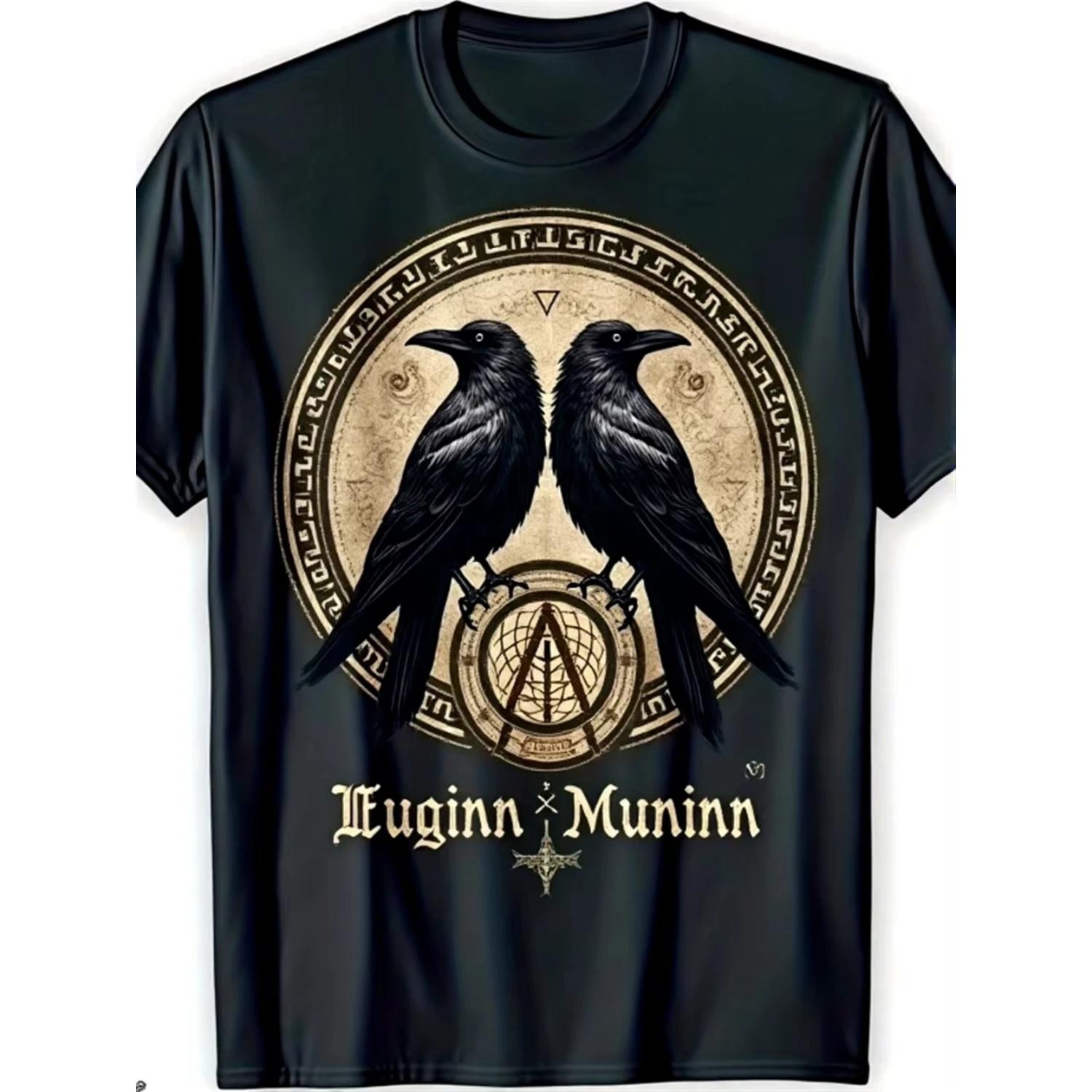 

Viking Raven Logo Design Huginn & Muninn Casual Short-Sleeved Crew Neck T-Shirt Suitable for Gym Beach Black Short Sleeve S чёрный
