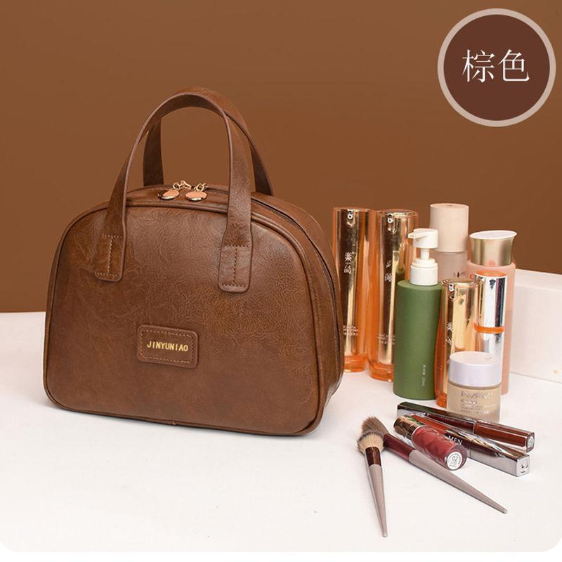 

New oil wax leather retro cosmetic bag women s large capacity fashion high sense portable travel skin care storage bag