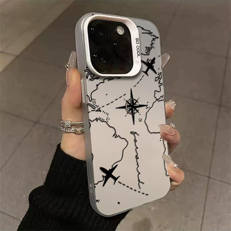 

Silver Airplane Route Phone Case for Apple 17/16/15pro, 14promax, 13/12/11X iPhone 17 Pro Max